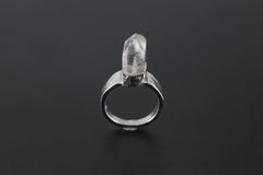 Cacoxenite Quartz Ring 925 Sterling Silver Hammered Band Point Crystal Third Eye Crown Chakra Protection Gift Size 5