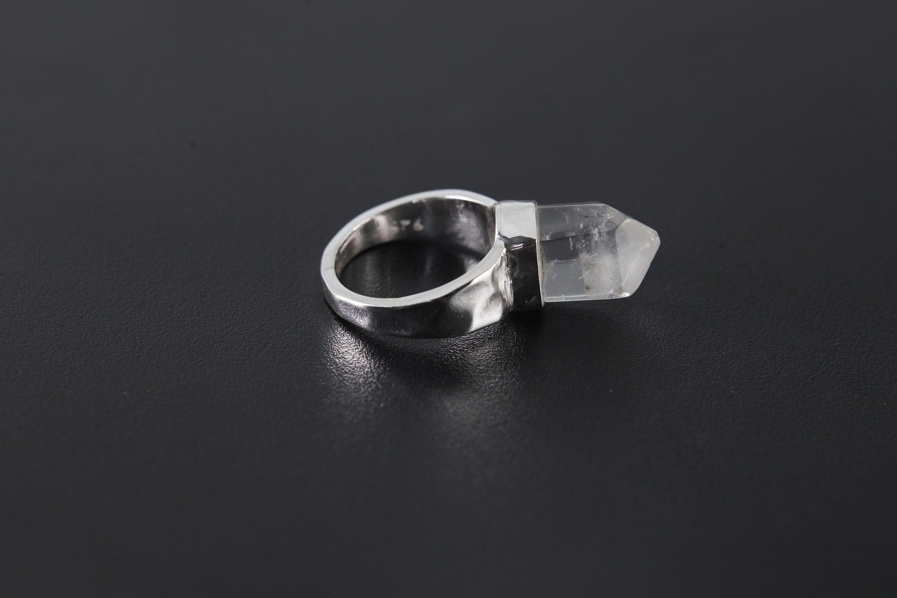 Cacoxenite Quartz Point Ring: Hammered Sterling Silver, Size 5