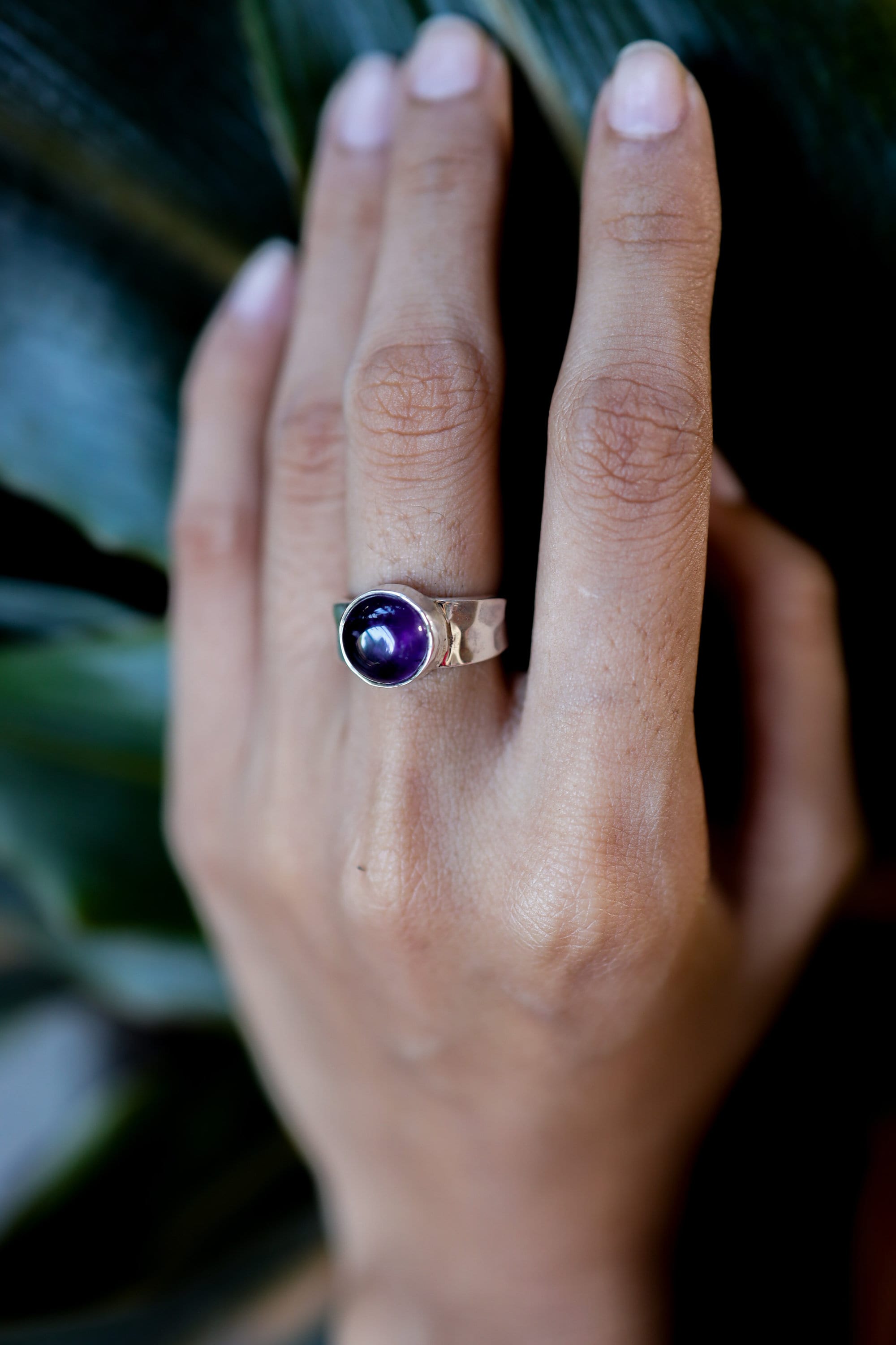 Hammered Sterling Silver Amethyst Ring: Unisex Gemstone Jewelry