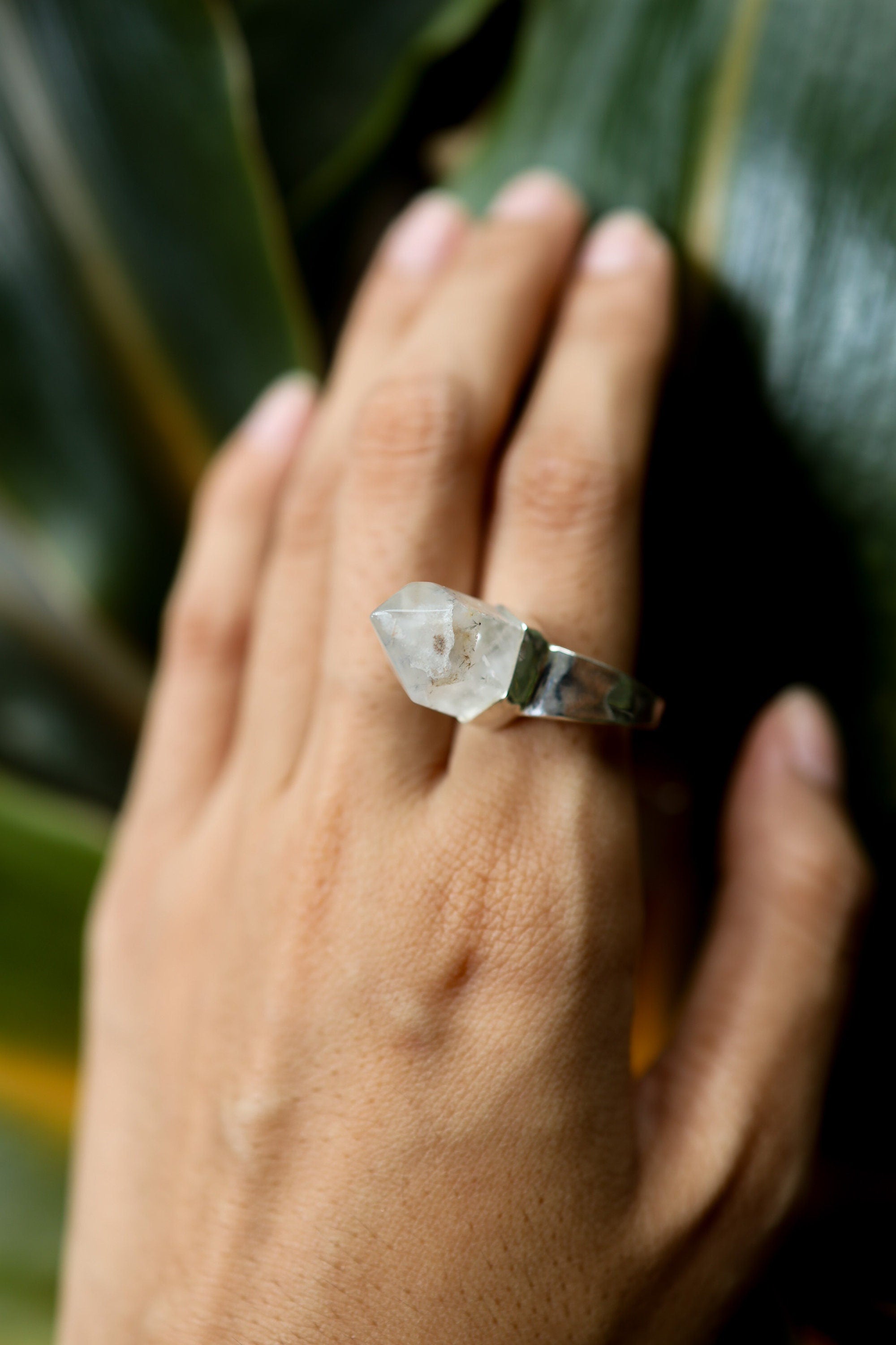 Cacoxenite Quartz Point Ring: Hammered Sterling Silver, Size 5