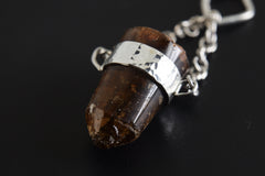 Earthen Bullet Brown Tourmaline - Sterling Silver Crystal Pendant - Hammered Textured & High Polish Finish - NO/04