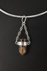 Earthen Bullet Brown Tourmaline - Sterling Silver Crystal Pendant - Hammered Textured & High Polish Finish - NO/04