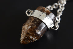 Earthen Bullet Brown Tourmaline - Sterling Silver Crystal Pendant - Hammered Textured & High Polish Finish - NO/03