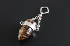 Earthen Bullet Brown Tourmaline - Sterling Silver Crystal Pendant - Hammered Textured & High Polish Finish - NO/03