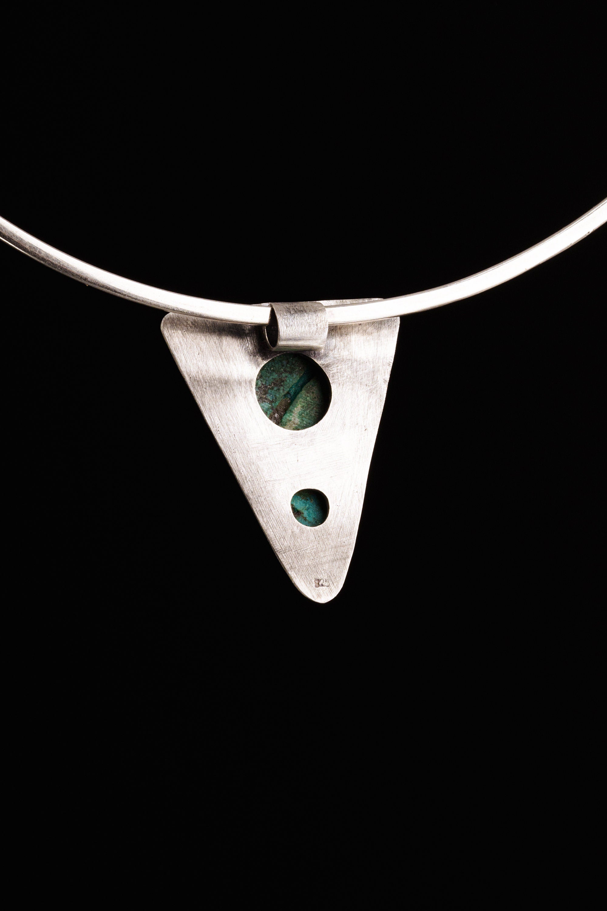 Turquoise Triangle Pendant 925 Sterling Silver Oxidized Necklace Throat Chakra Sagittarius Gift