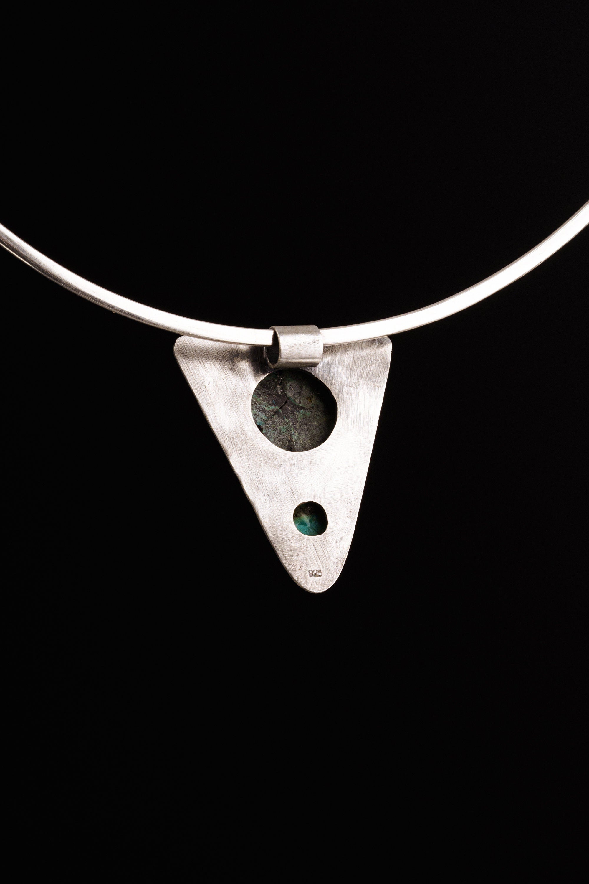 Hammered Turquoise Triangle Pendant: Oxidized Sterling Silver, Calming Chakra
