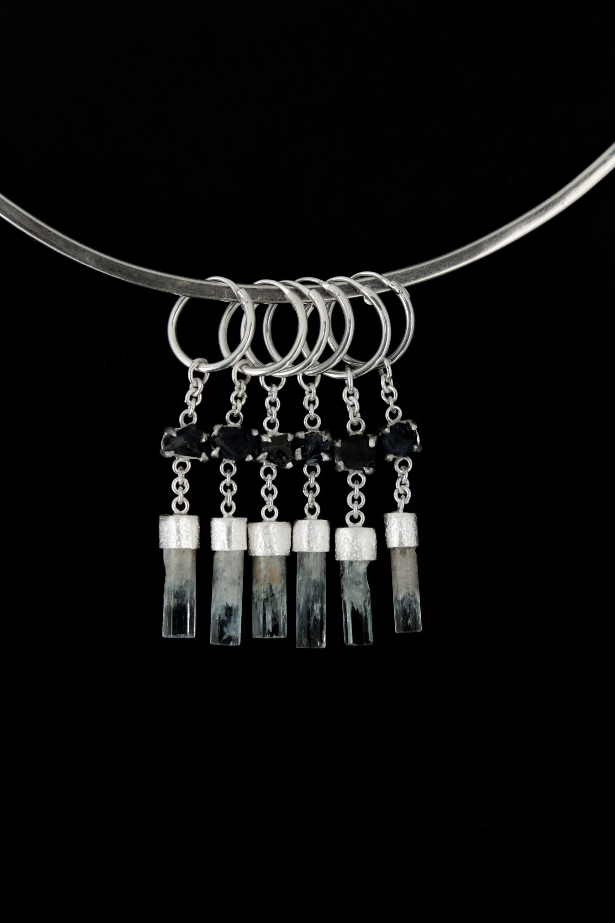Sapphire & Aquamarine Sterling Silver Hoop Earrings - Australian Gemstone