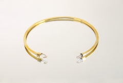 Two Lemurian Clear Quartz Points set on Gold Plated Solid Brass Cuff, Golden Neck Collar, Crystal Choker, Throat Cuff Flat