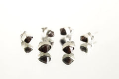 Raw Australian Terminated Red Garnet Pair- Sterling Silver - High Shine - Freeform Earring Studs