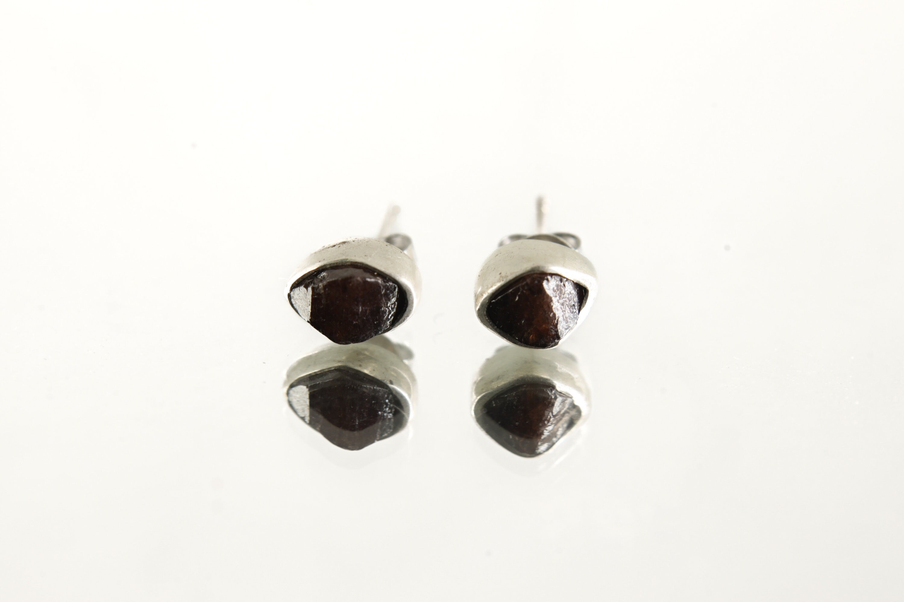 Raw Australian Terminated Red Garnet Pair- Sterling Silver - High Shine - Freeform Earring Studs