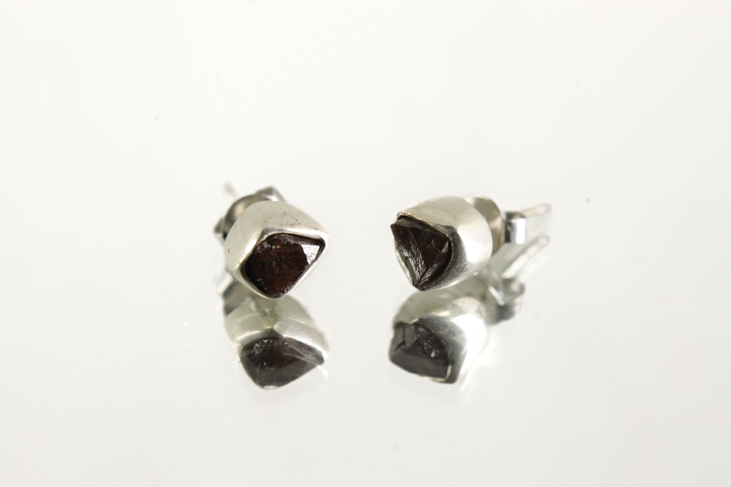 Raw Australian Terminated Red Garnet Pair- Sterling Silver - High Shine - Freeform Earring Studs