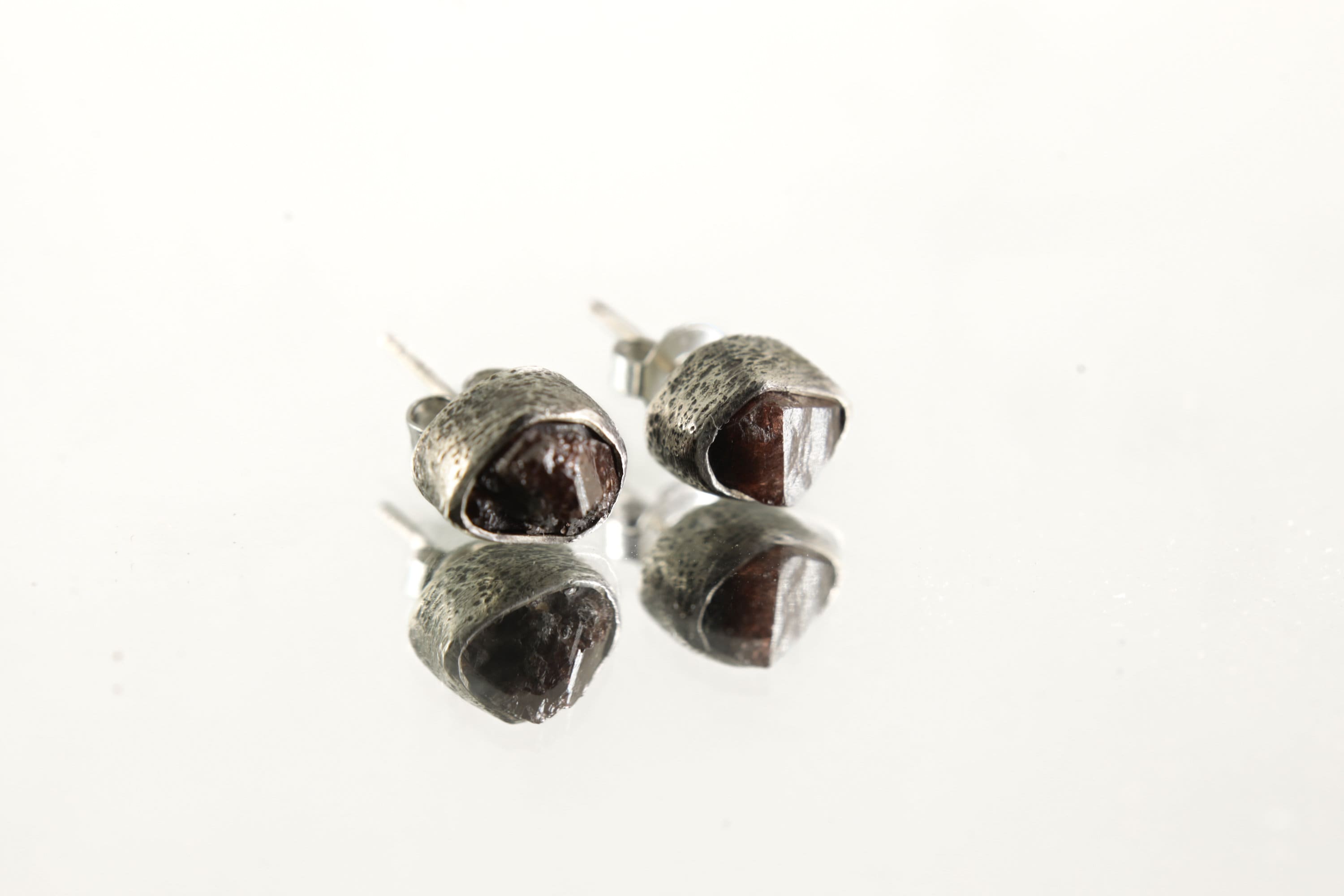 Pick a Raw Australian Terminated Red Garnet Pair- Sterling Silver - Textured Oxidised - Freeform Earring Studs