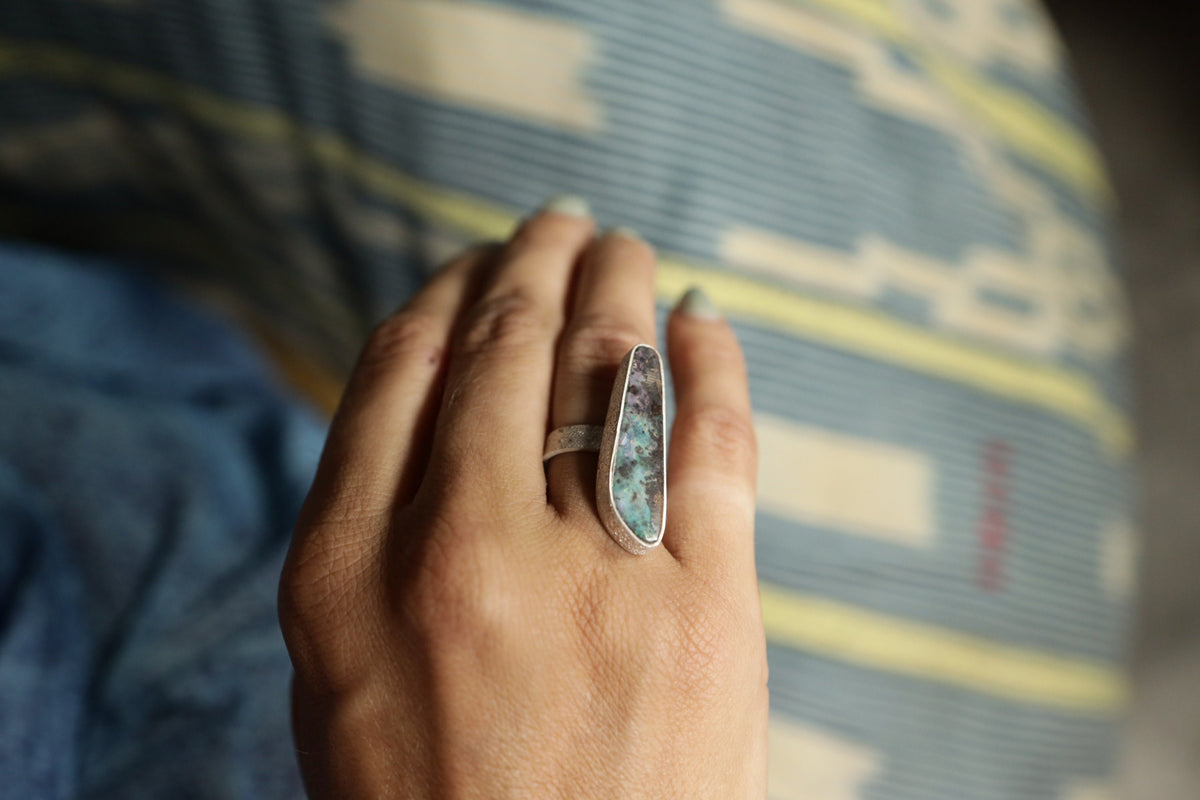 Adjustable Sterling Silver Opal Ring - Textured Unisex Design