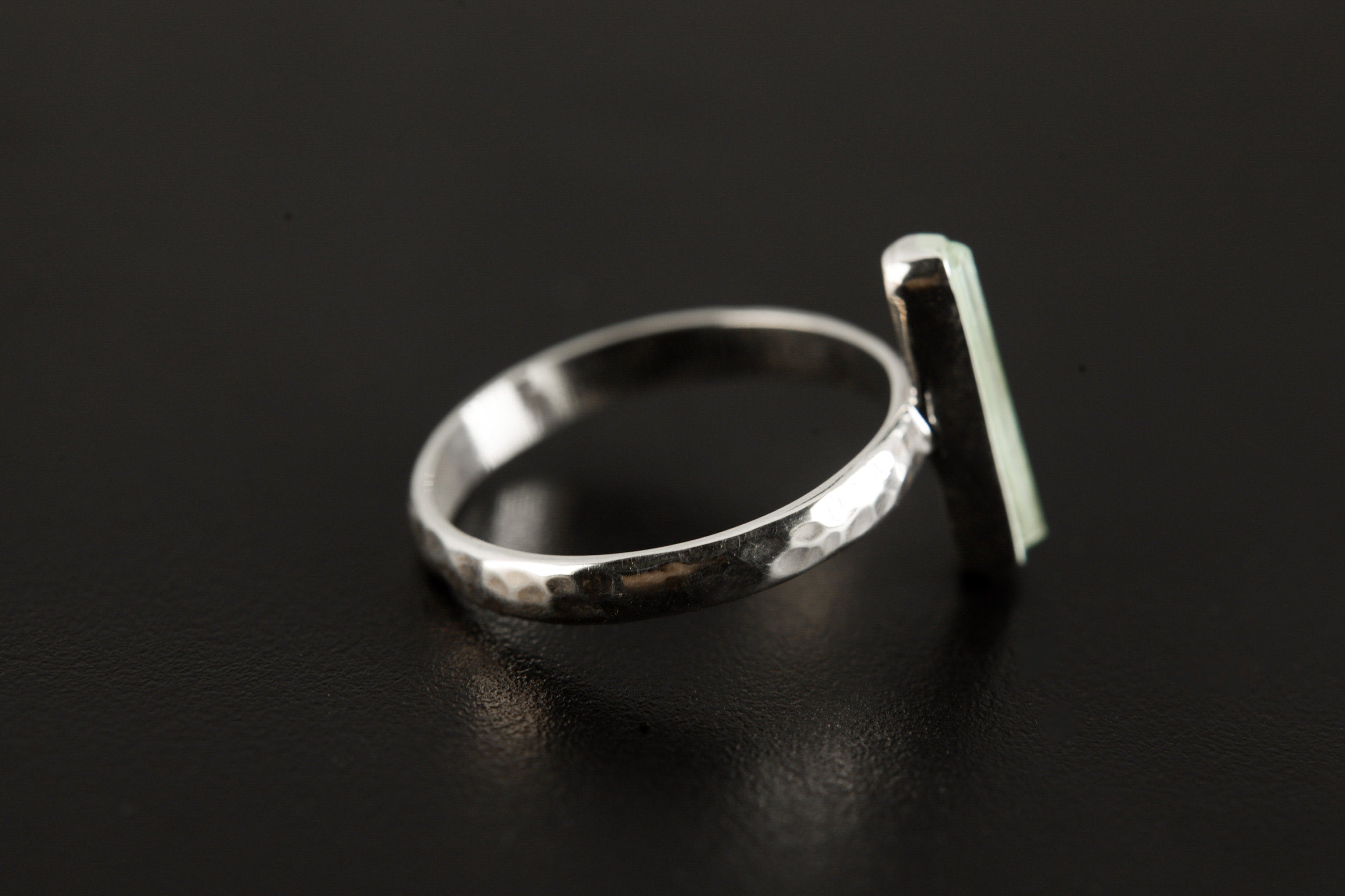 Hammered Sterling Silver Aquamarine Ring: Long Square Crystal, Size 9