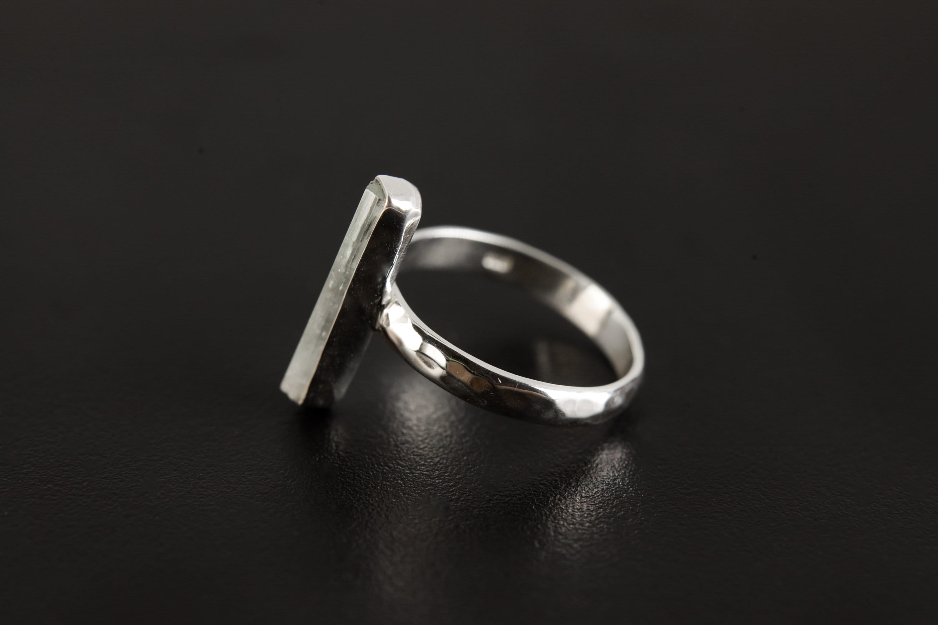 Petite Aquamarine Ring: Sterling Silver Hammered Band, Size 6