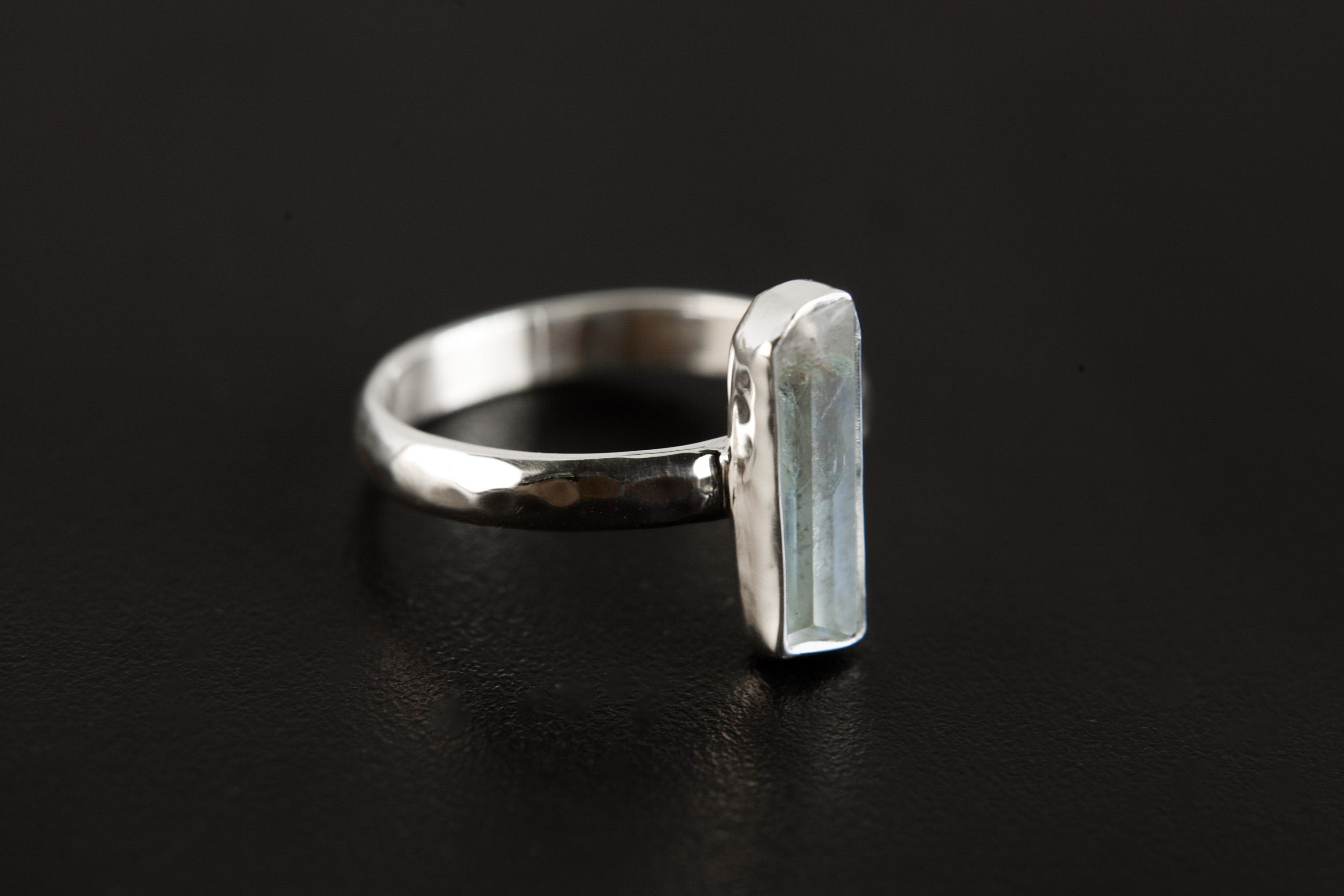Ocean Vibe Australian Aquamarine Ring, Sterling Silver, Hammer Textured & Shiny Finish Band, Size 6 US, Throat Chakra, Pisces/Aquarius