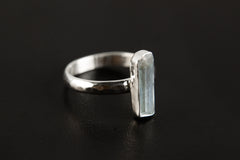 Ocean Vibe Australian Aquamarine Ring, Sterling Silver, Hammer Textured & Shiny Finish Band, Size 6 US, Throat Chakra, Pisces/Aquarius