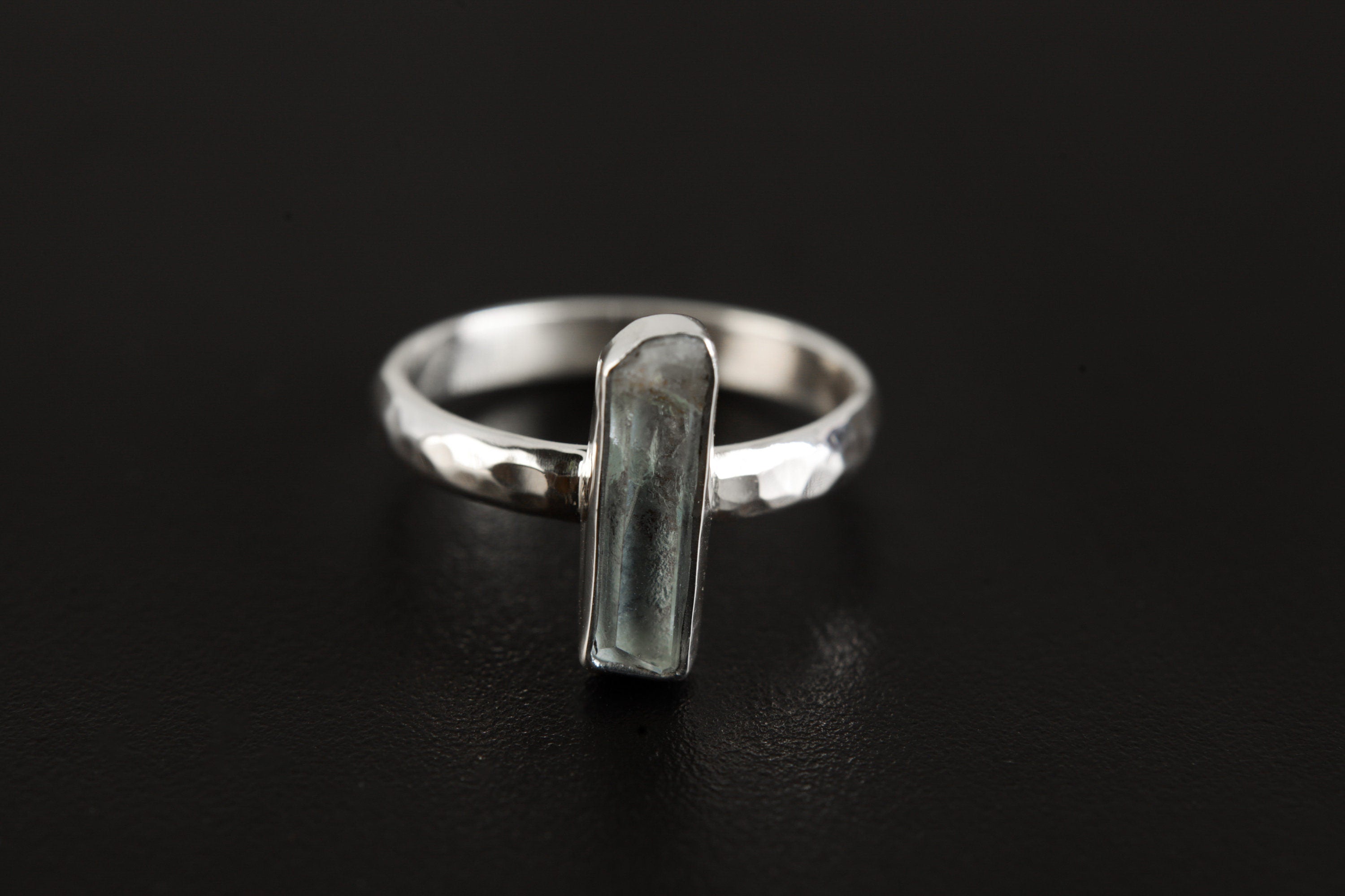 Ocean Vibe Australian Aquamarine Ring, Sterling Silver, Hammer Textured & Shiny Finish Band, Size 6 US, Throat Chakra, Pisces/Aquarius