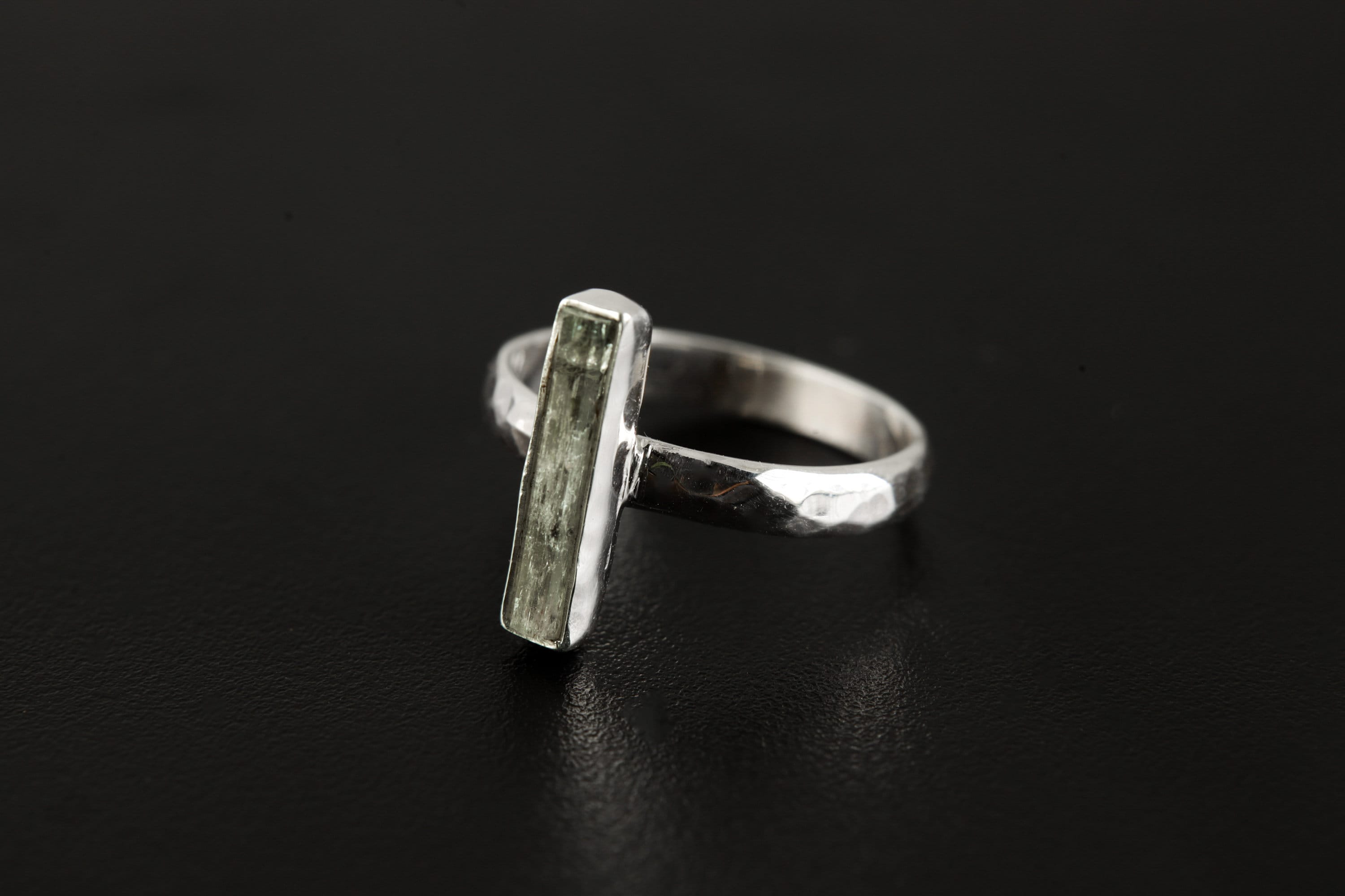 Australian Aquamarine Sterling Silver Ring - Hammered Band, Size 6