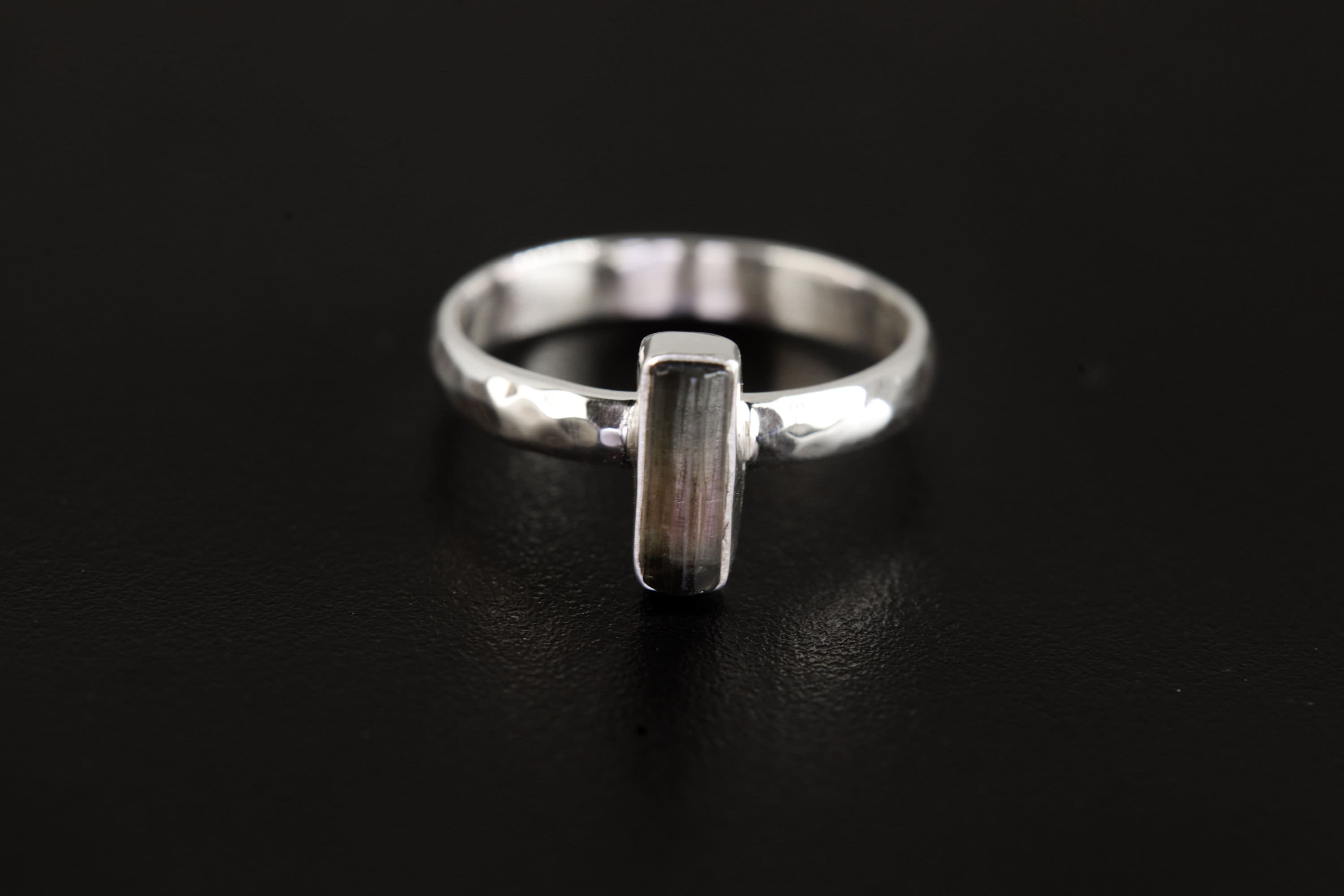 Vibrant Watermelon Tourmaline Wand Ring, Sterling Silver Crystal Band, Hammer Textured & Shiny Finish, Size 7 US, Heart Chakra, Libra/Gemini