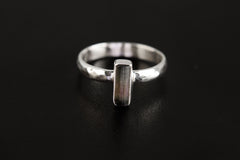 Vibrant Watermelon Tourmaline Wand Ring, Sterling Silver Crystal Band, Hammer Textured & Shiny Finish, Size 7 US, Heart Chakra, Libra/Gemini