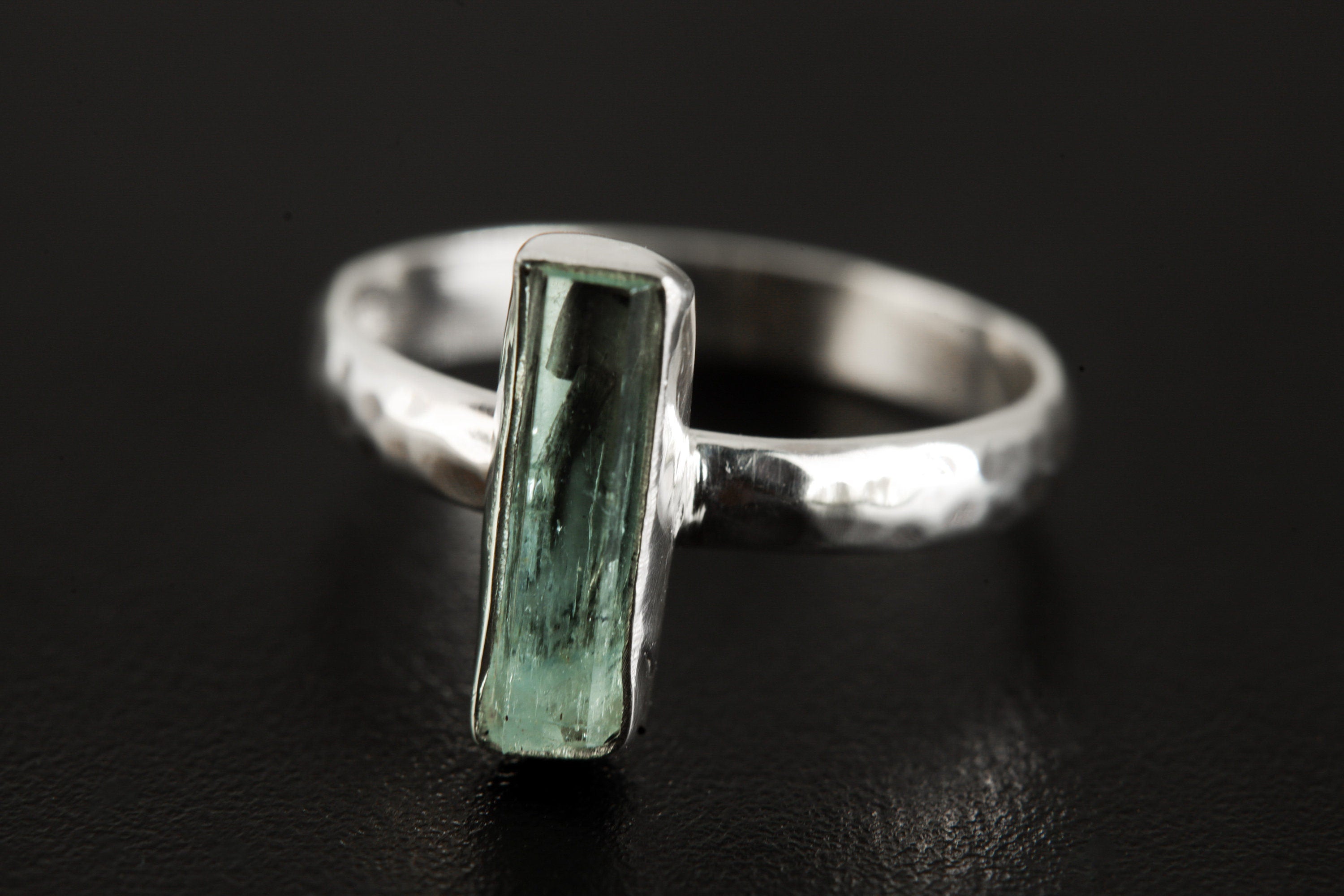 Petite Vibrant Fossicked Aquamarine Ring, Sterling Silver, Hammer Textured & Shiny Half Round Band, Size 6 US, Throat Chakra Pisces/Aquarius