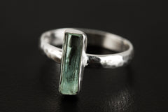 Petite Vibrant Fossicked Aquamarine Ring, Sterling Silver, Hammer Textured & Shiny Half Round Band, Size 6 US, Throat Chakra Pisces/Aquarius