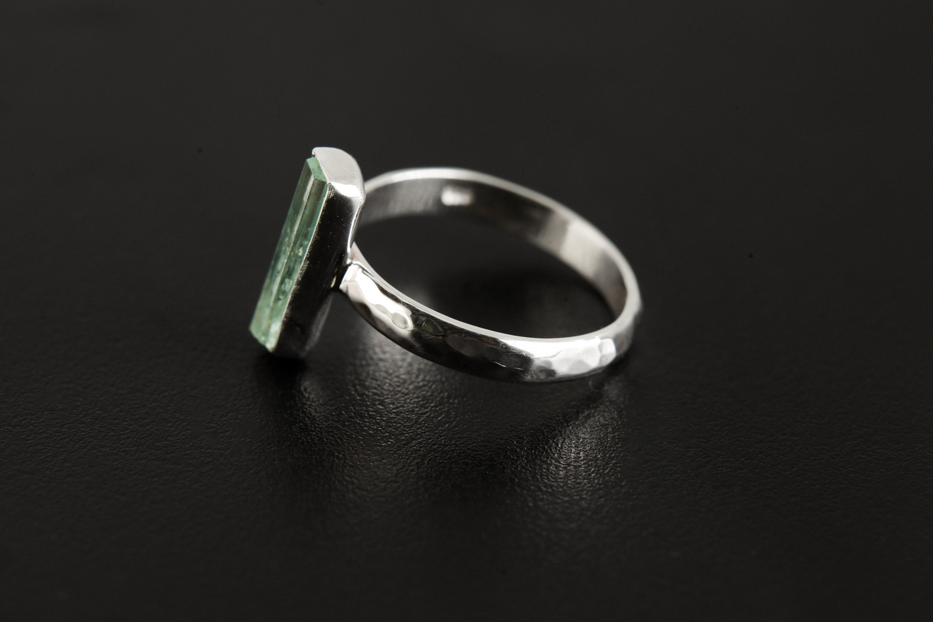 Petite Vibrant Fossicked Aquamarine Ring, Sterling Silver, Hammer Textured & Shiny Half Round Band, Size 6 US, Throat Chakra Pisces/Aquarius