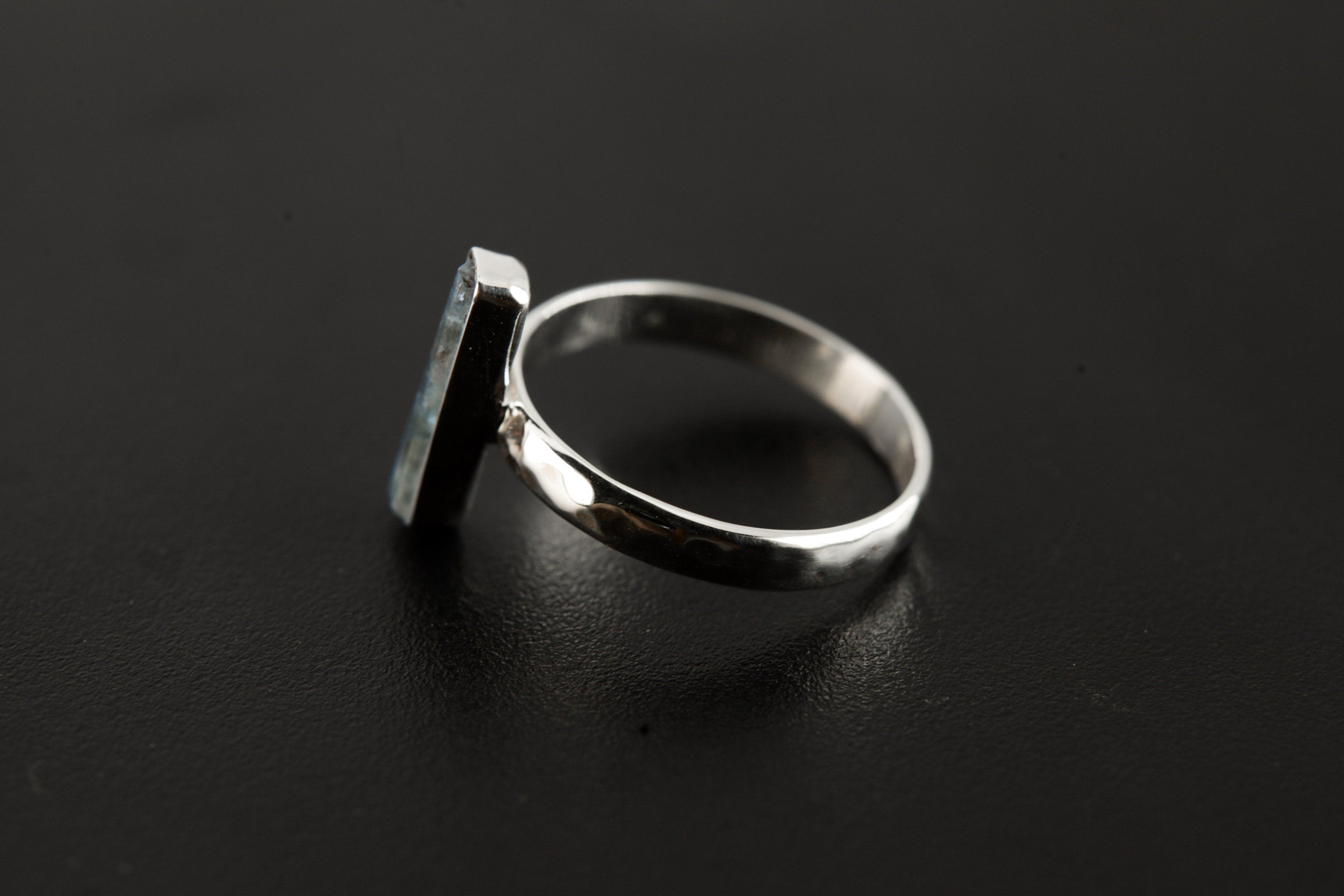 Aquamarine Sterling Silver Ring: Hammered Texture, Size 8
