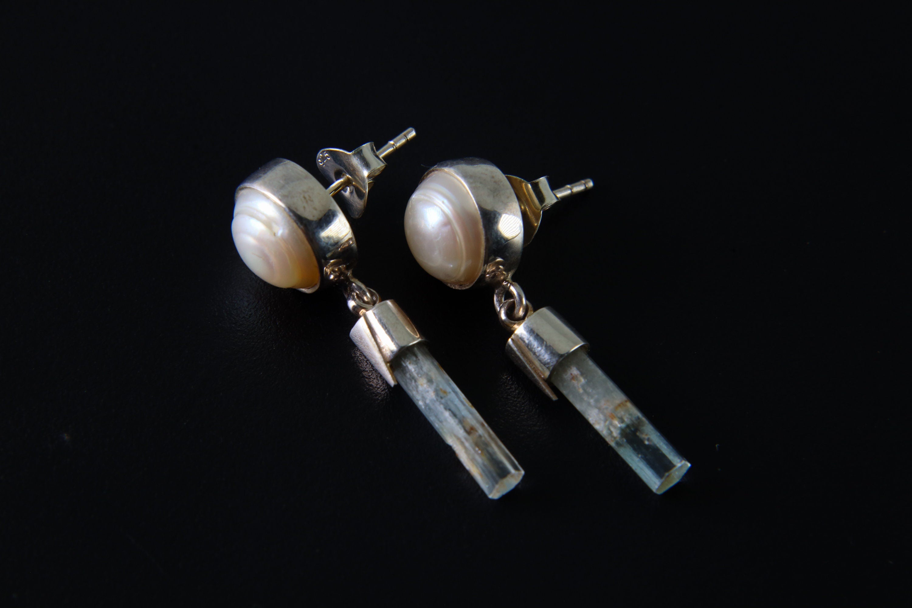 South Sea Pearl Aquamarine Earrings 925 Sterling Silver Dangle Earrings Ocean Bridal Throat Chakra Jewelry Gift