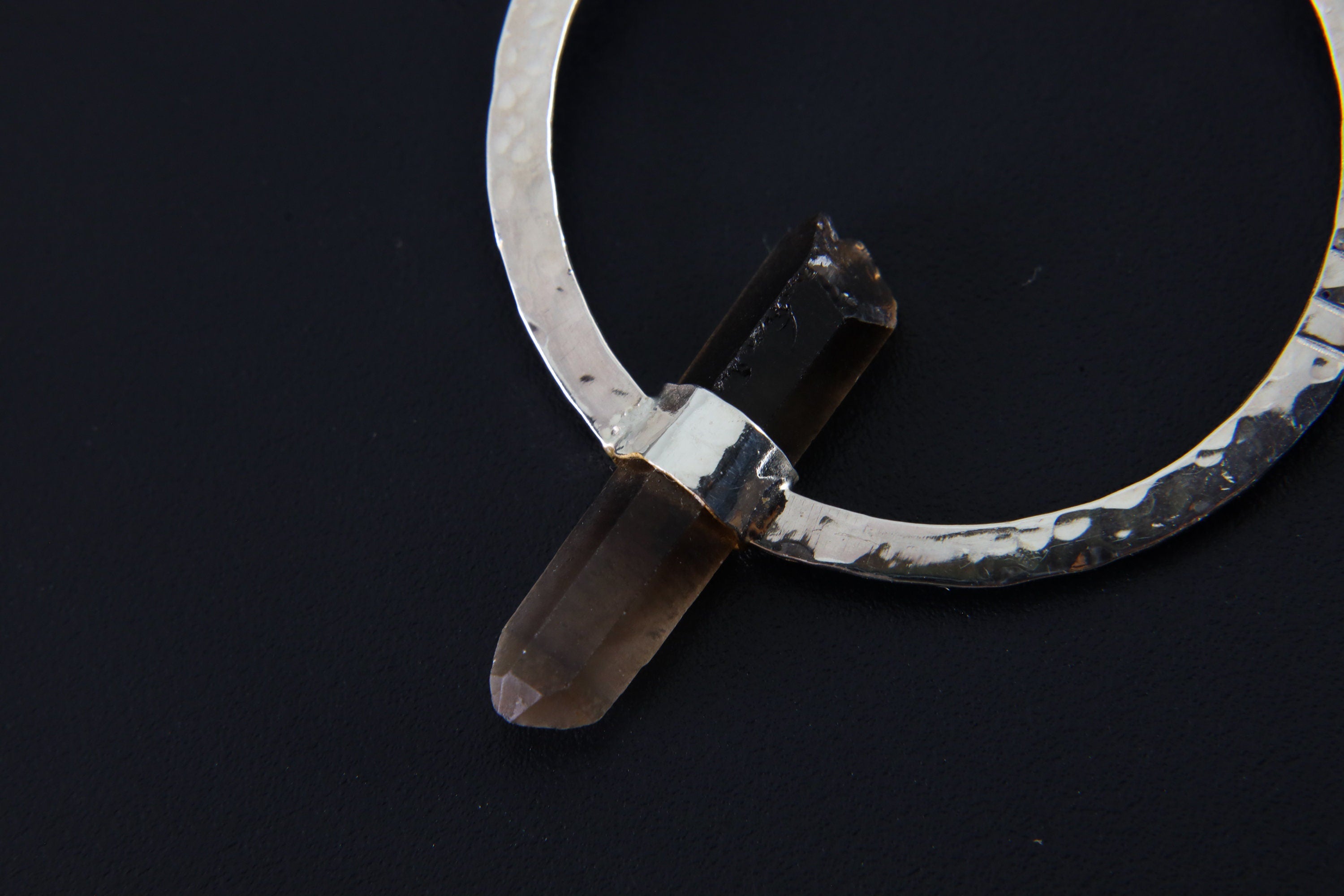 Smoky Quartz Point Earrings: Oxidized Sterling Silver Portal Hoops