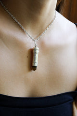 Polished Brown Tourmaline / Dravite Point - Sizable Solid Capsule Locket - Stash Urn - Textured & Sterling Silver Pendant