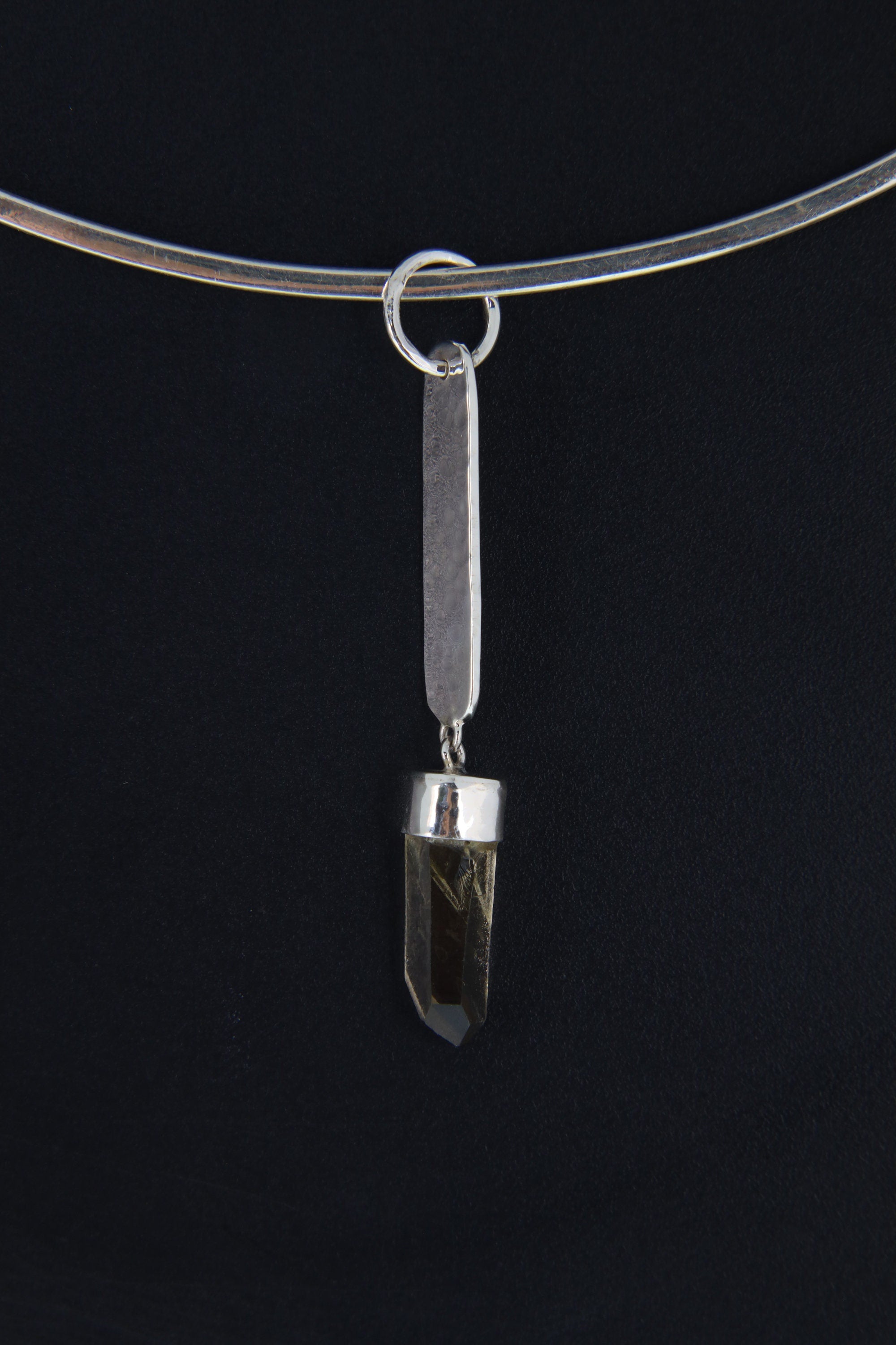 Sterling Silver Necklace with Hand Fossicked Citrine Quartz from Torrington, Hammered Dog Tag Pendant, Customizable, High Shine Finish