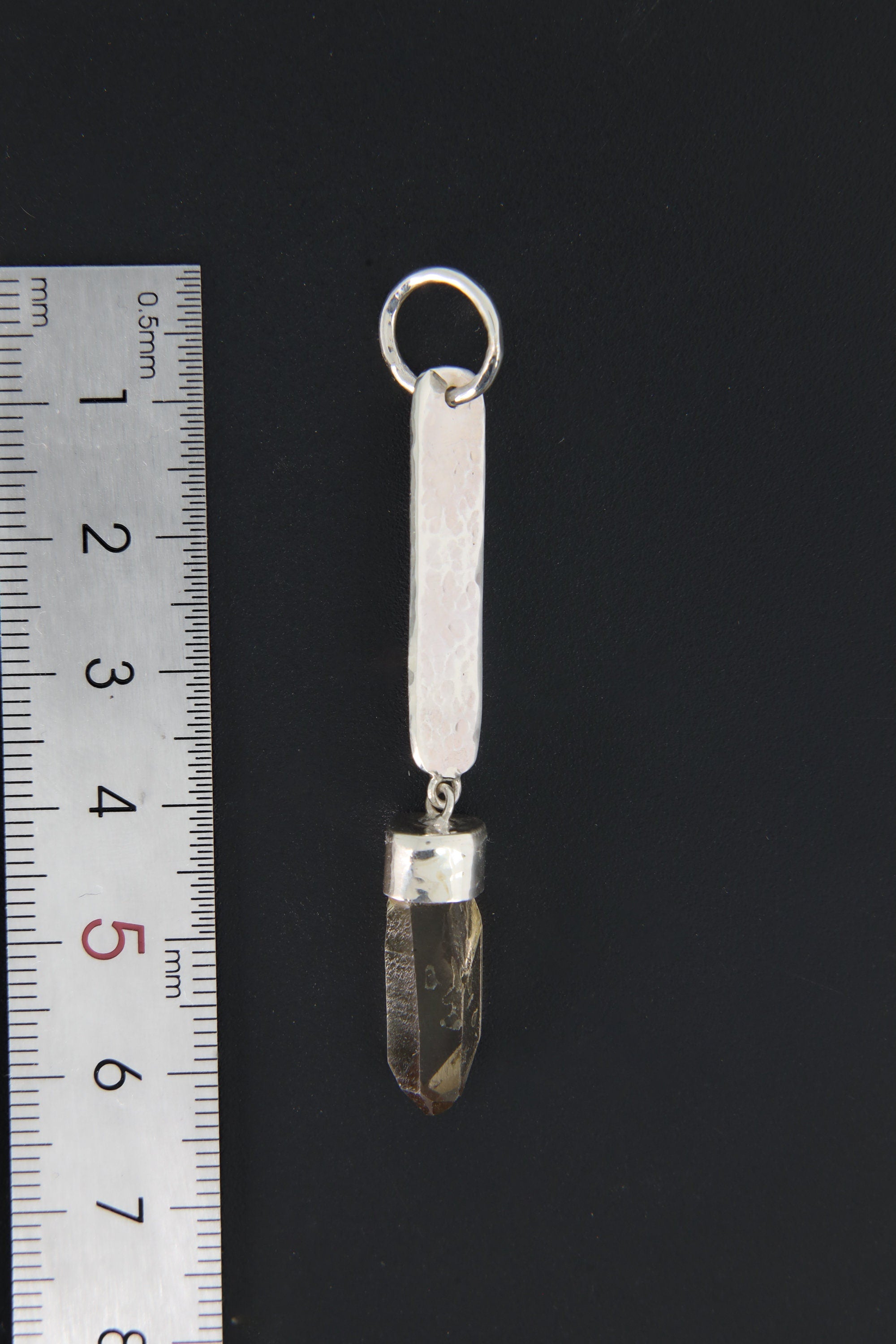 Citrine Quartz Point from Torrington - Textured & Sterling Silver Pendant - High Shine Finish