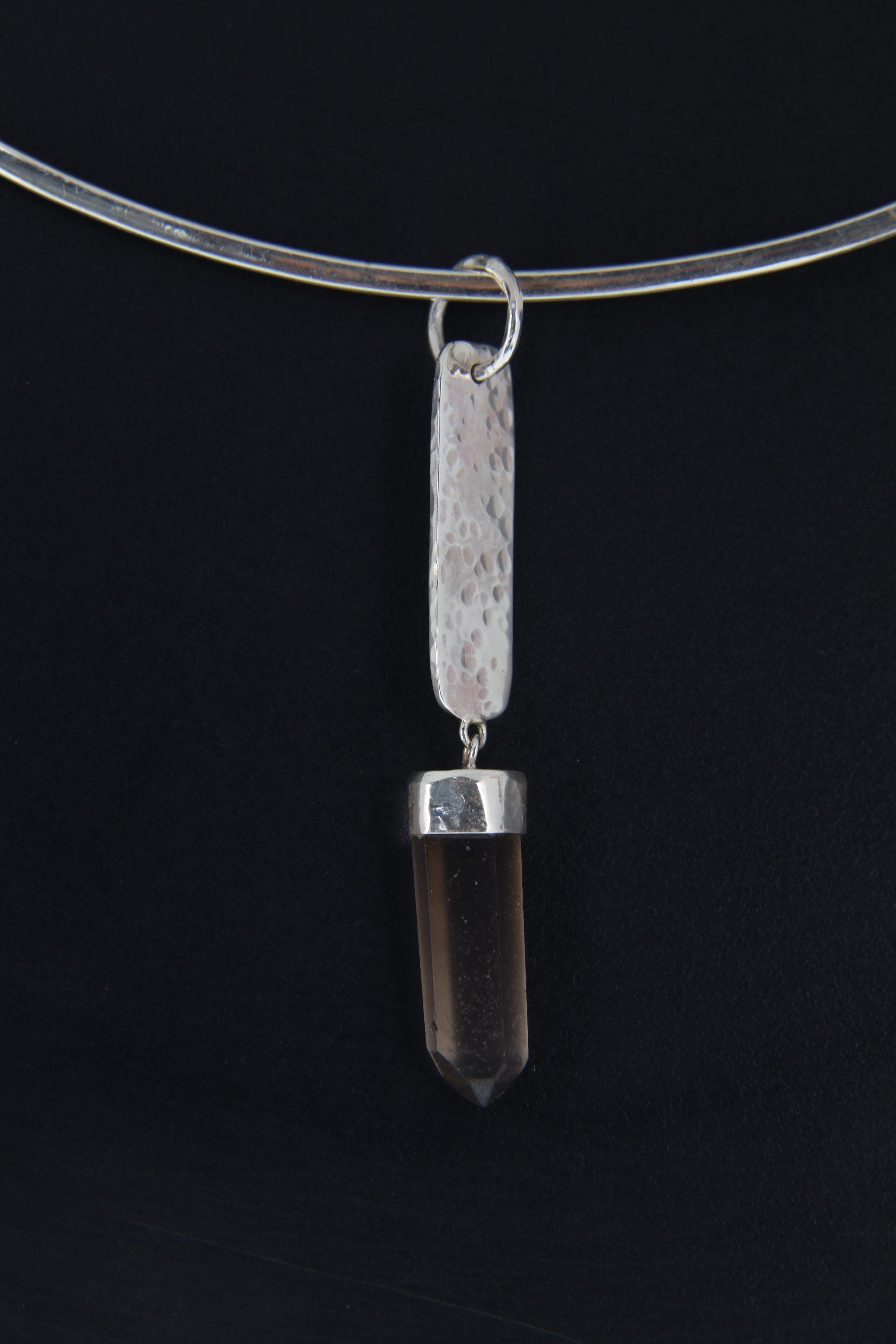 Celestial Pendulum Pendant: Smoky Phantom Quartz Point From Australia - Textured & Sterling Silver Pendant
