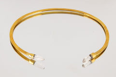 Two Lemurian Clear Quartz Points set on Gold Plated Solid Brass Cuff, Golden Neck Collar, Crystal Choker, Throat Cuff Flat