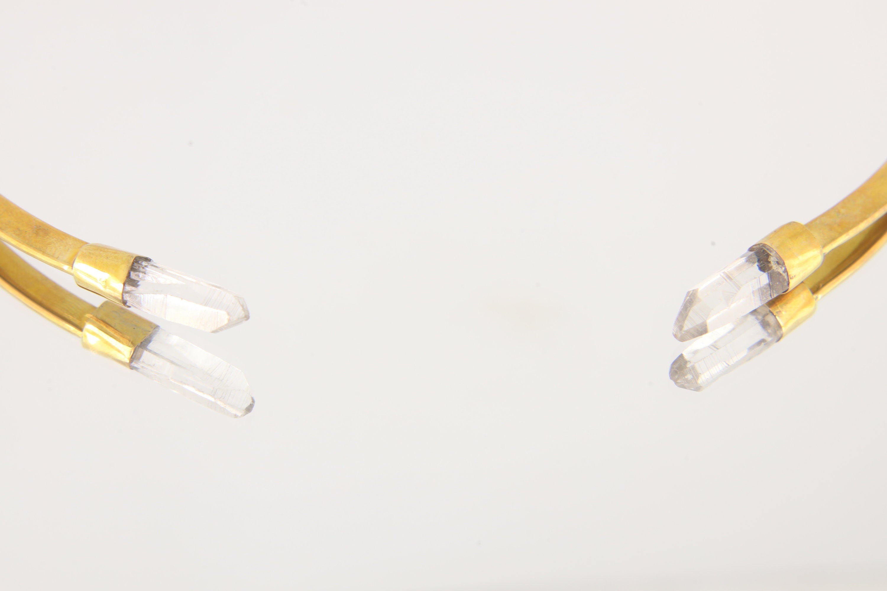 Two Lemurian Clear Quartz Points set on Gold Plated Solid Brass Cuff, Golden Neck Collar, Crystal Choker, Throat Cuff Flat