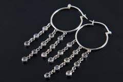 Cat Eye Moonstone Earrings 925 Sterling Silver Hoop Earrings Cascading Moonstone Third Eye Chakra Jewelry Gift