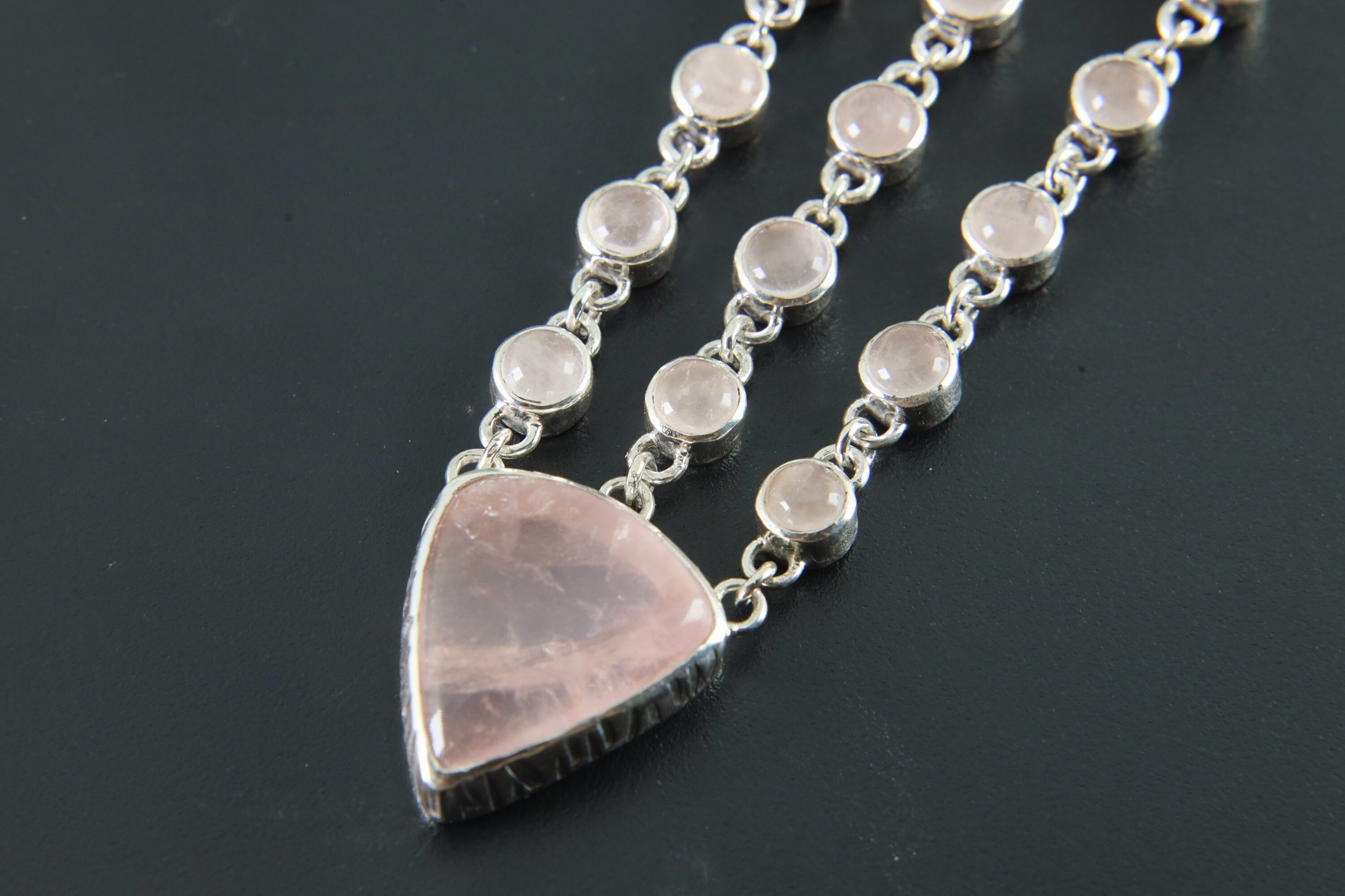 Tanzanite Rose Quartz Sterling Silver Pendant: Cascading Gemstone Necklace