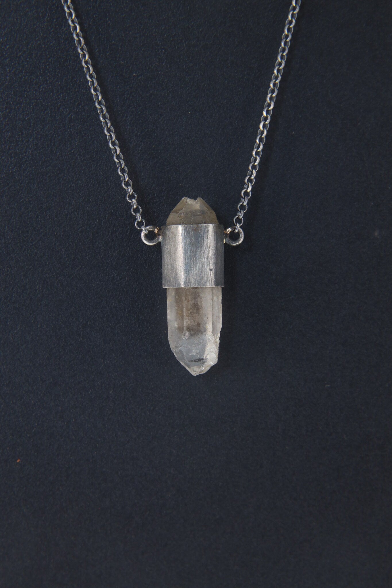 Oxidized Sterling Silver Necklace: Raw Emerald & Vera Cruz Amethyst Pendant