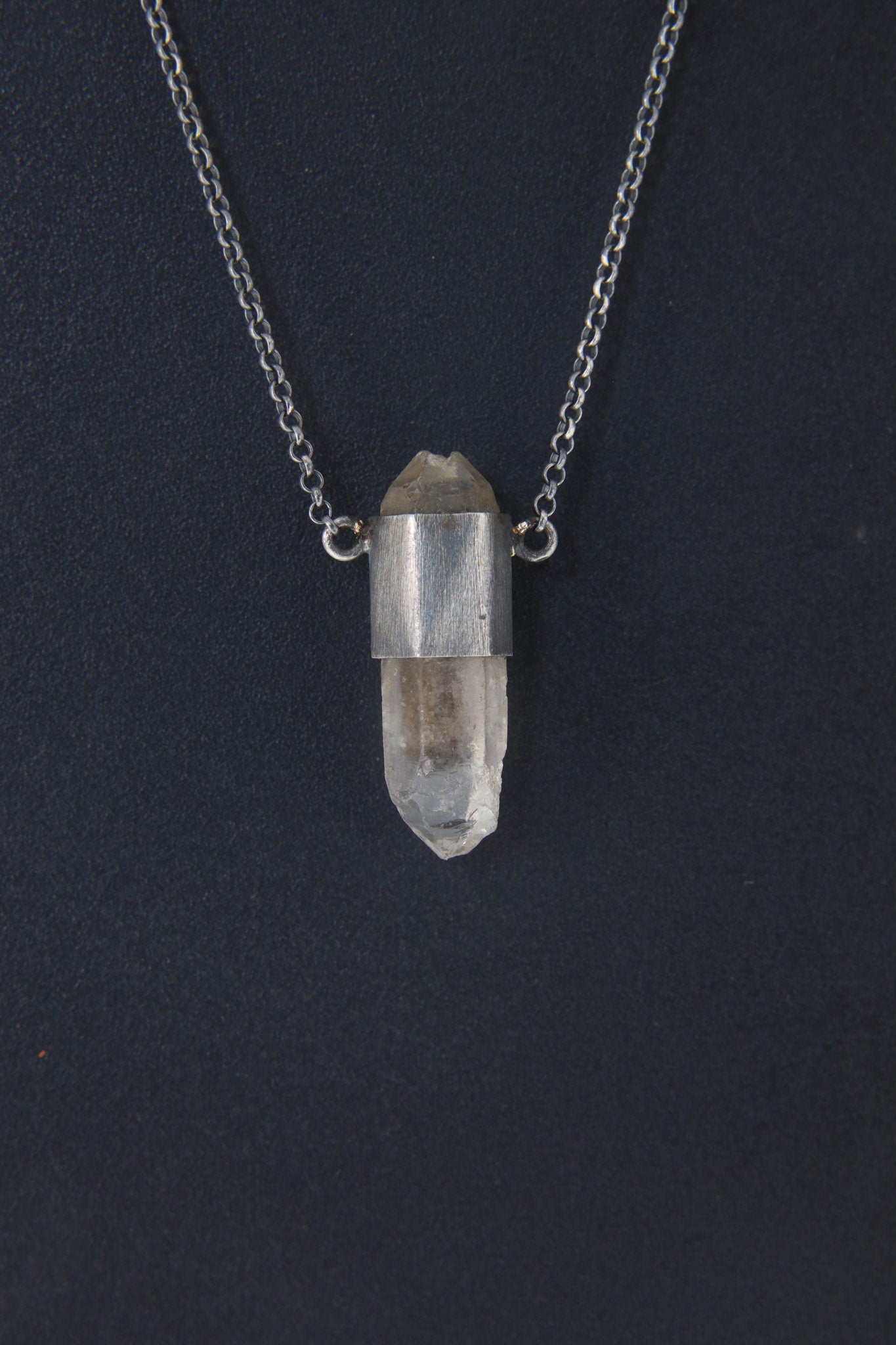 Oxidized Sterling Silver Necklace: Raw Emerald & Vera Cruz Amethyst Pendant