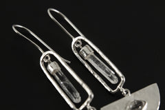 Art Deco Dangle Earrings with Aquamarine & Herkimer Diamonds, Shiny Hammered Texture, 925 Sterling Silver, Elegant Crystal Earring