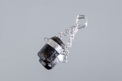 Double Terminated Black Tourmaline Pendant, Wrapped Textured Silver, Chain Bail, Sterling Silver Crystal Charm, Protective Energy, N0/03