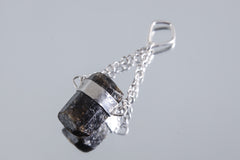 Double Terminated Black Tourmaline Pendant, Wrapped Textured Silver, Chain Bail, Sterling Silver Crystal Charm, Protective Energy, N0/03
