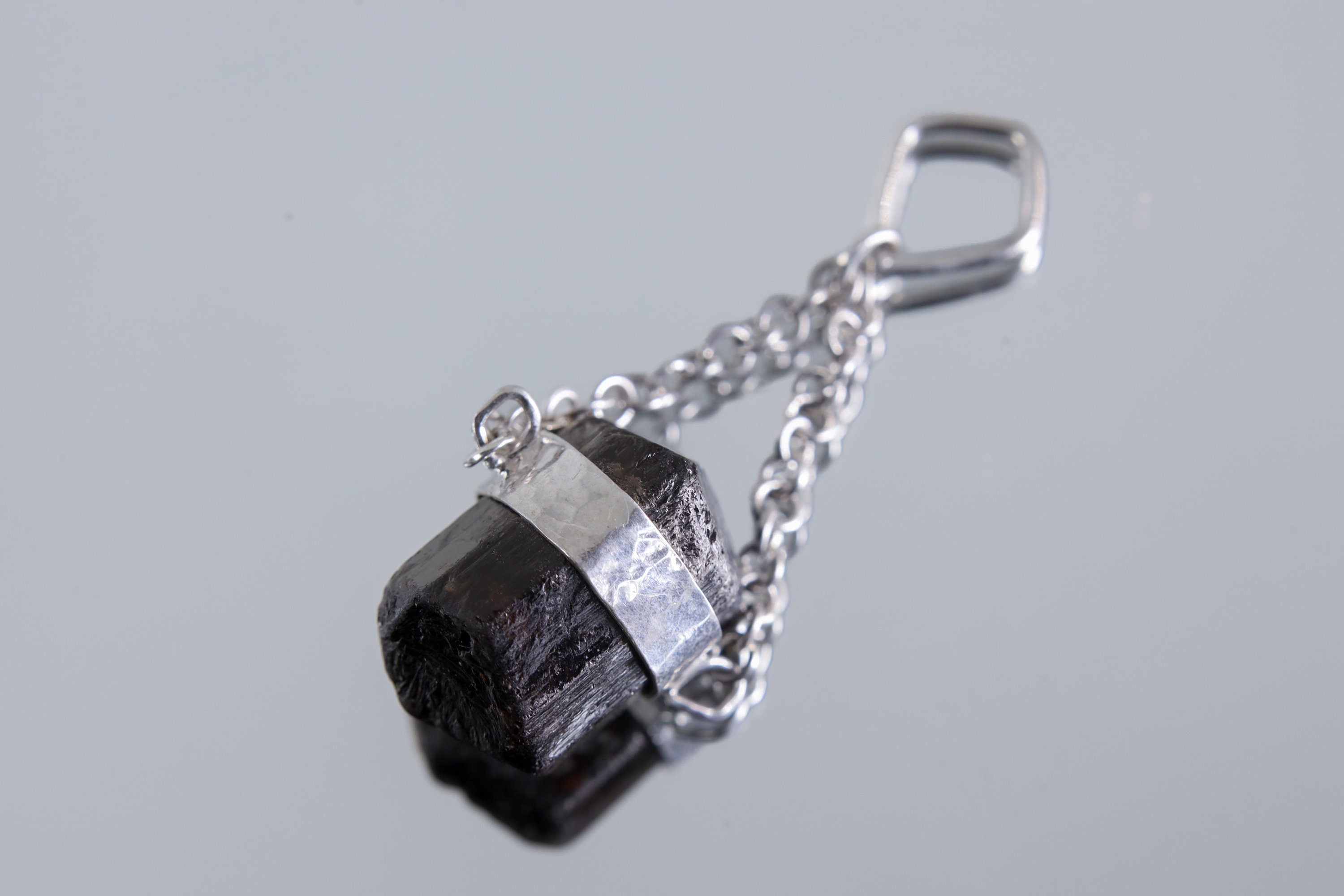 Double Terminated Black Tourmaline Pendant, Wrapped Textured Silver, Chain Bail, Sterling Silver Crystal Charm, Protective Energy, N0/04