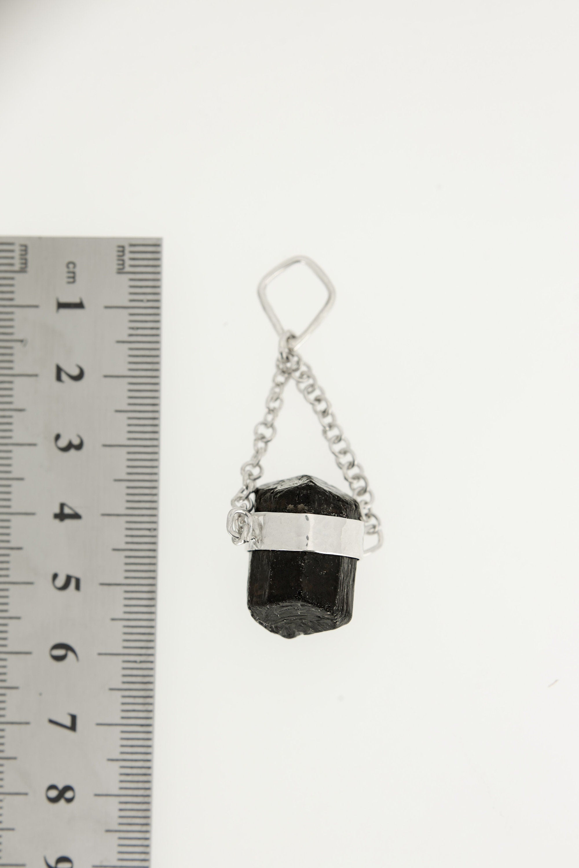 Double Terminated Black Tourmaline Pendant, Wrapped Textured Silver, Chain Bail, Sterling Silver Crystal Charm, Protective Energy, N0/04