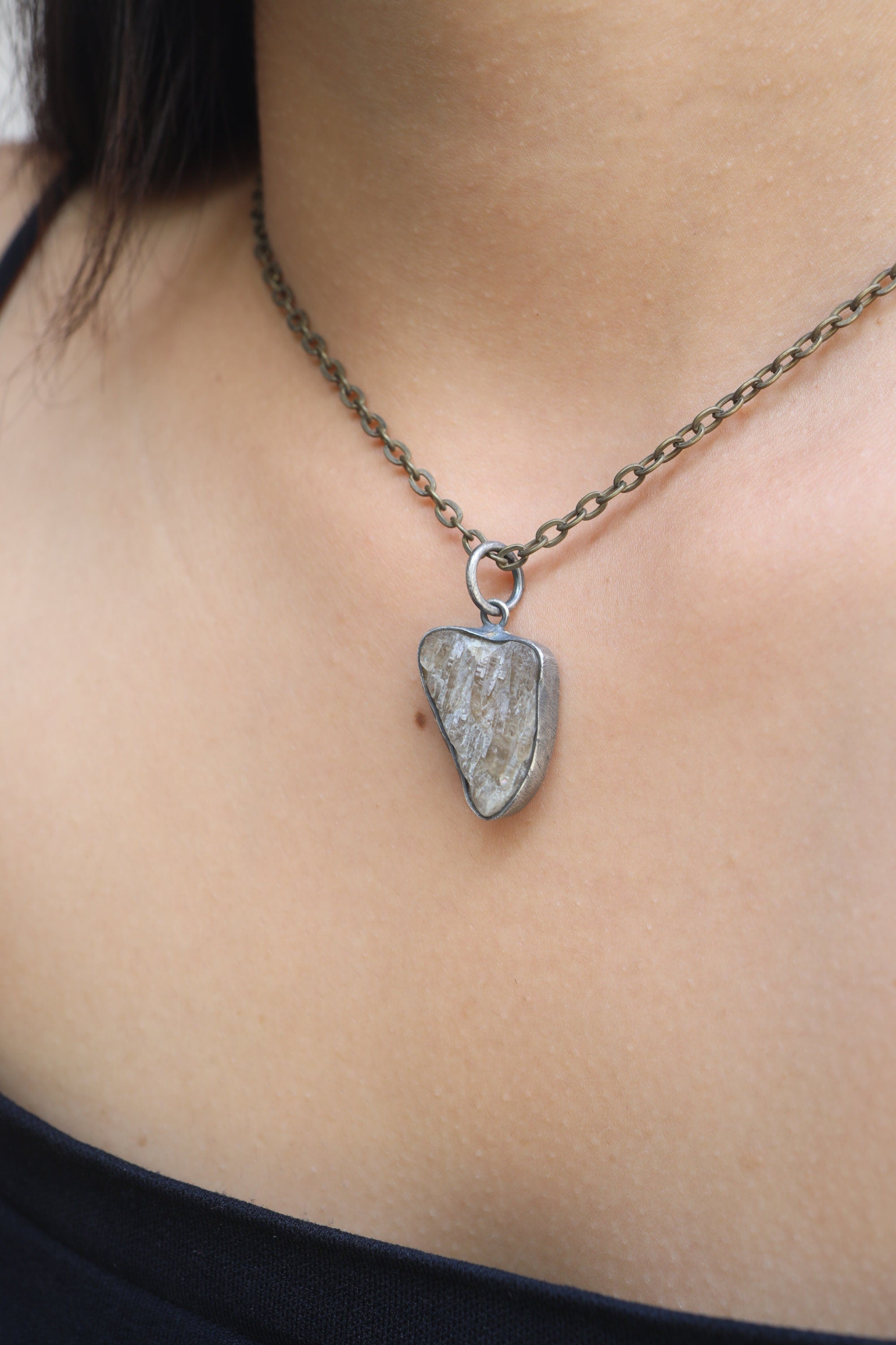 Ethereal Torrington Citrine Pendant - Sterling Silver - Oxidized - Brush Texture- NO/13
