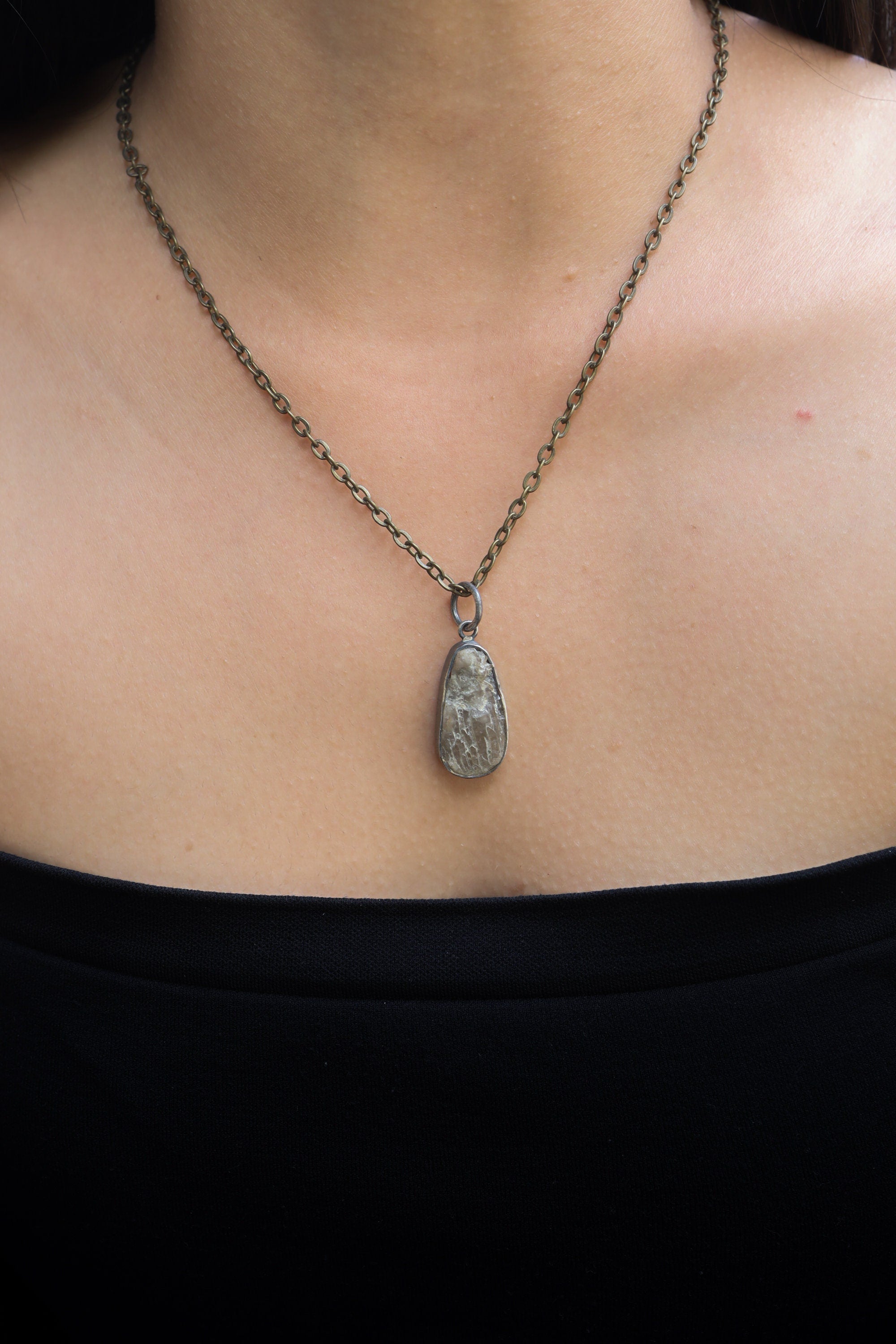 Ethereal Torrington Citrine Pendant - Sterling Silver - Oxidized - Brush Texture- NO/9