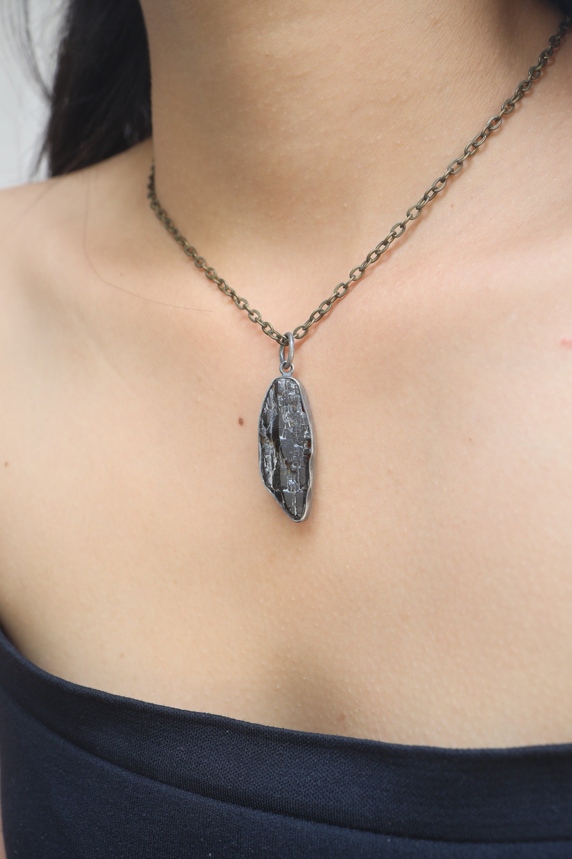 Torrington Citrine Pendant - Sterling Silver - Oxidized - Brush Texture - NO/02