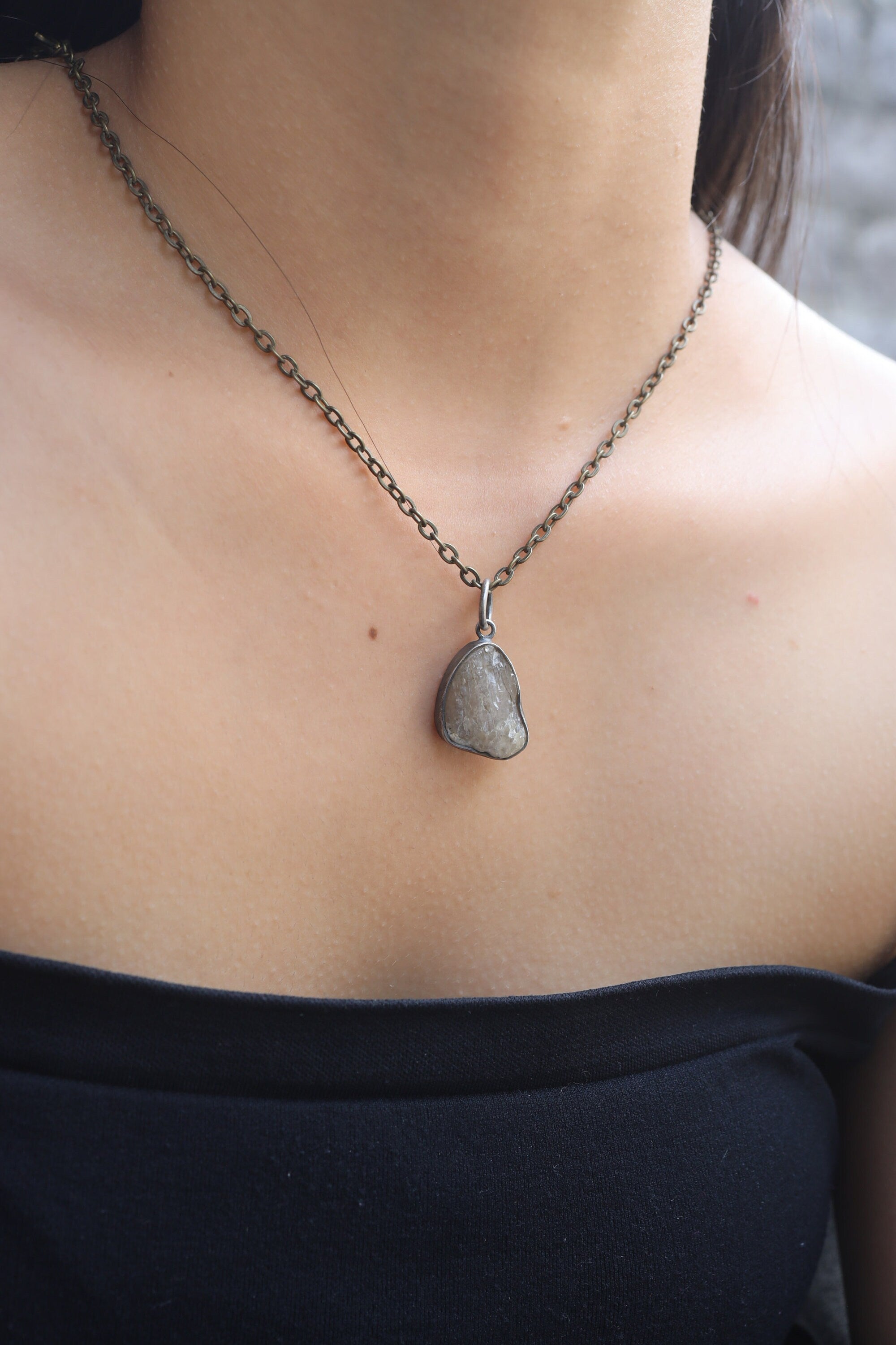 Ethereal Torrington Citrine Pendant - Sterling Silver - Oxidized - Brush Texture- NO/12